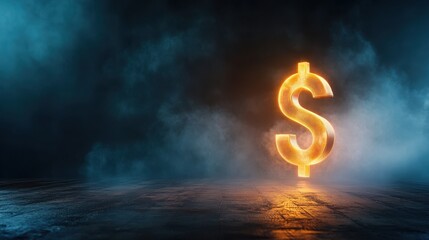 Wall Mural - Glowing Dollar Sign in Smoke on Dark Background