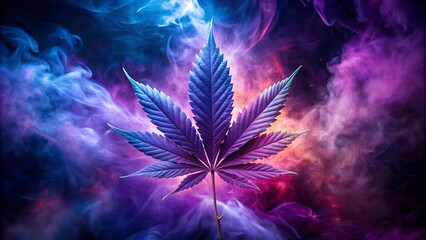 Poster - Cosmic Purple Kush: A Celestial Leaf in a Nebula of Smoke  generative AI