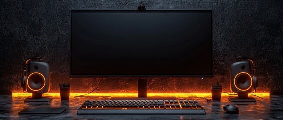 Poster - An empty black screen mockup is shown here on an isolated flat or curved television screen, similar to that used in a video streaming service or electronics advertisement.