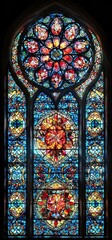 The arabesque pattern is complemented by neon red and orange colors in the backlit mosaic window