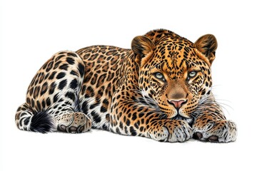 An illustration of a jaguar posing in an imposing manner on a white background.