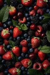 Wall Mural - Fresh strawberry and blueberry fruits, ideal for food photography or marketing materials