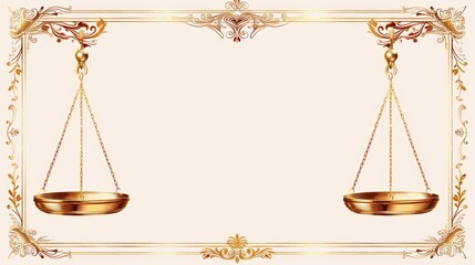 Wall Mural - Elegant Frame Border Background with Scales of Justice for Legal and Judicial Concepts