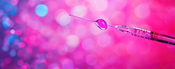 A close-up of a medical syringe with a vibrant colored background, highlighting the droplet at the tip, representing healthcare.