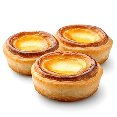 Wall Mural - Macro Shot of Perfect Chinese Egg Tarts on White Background