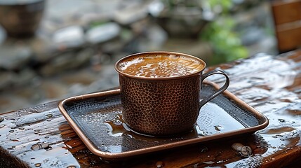 Wall Mural - Traditional Turkish coffee in copper cezve, 