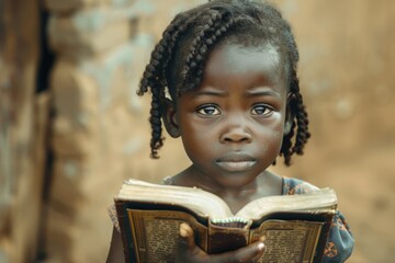 Wall Mural - A young child holding a favorite storybook