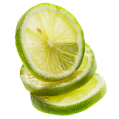 Poster - Lemon slices, perfectly round, floating and overlapping slightly isolated on a white or transparent background