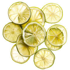 Sticker - Lemon slices, perfectly round, floating and overlapping slightly isolated on a white or transparent background