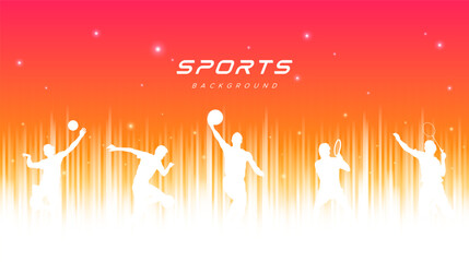 Wall Mural - sport background, national sports day celebration concept, with abstract geometric ornament and illustration of sports athlete football player, badminton, basketball, baseball, tennis, volleyball