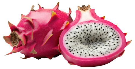 Canvas Print - PNG Whole and half dragon fruit with white flesh and black seeds