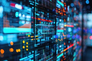 Poster - A collection of computer screens in a room, great for office or technology-themed concepts