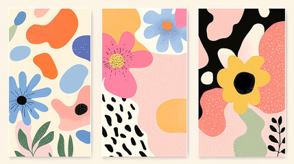Poster - Colorful abstract floral patterns with vibrant shapes and textures evoke cheerful and artistic vibe.