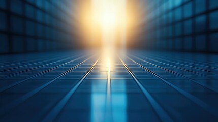 Poster - A mesmerizing view of a futuristic corridor illuminated by soft light, creating a sense of depth and perspective.