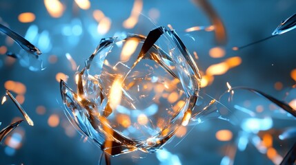 Poster - a captivating abstract image showcasing a shattered glass sphere with fiery embers emanating from wi