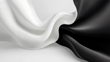 Poster - A captivating abstract image showcasing a smooth, flowing fabric in black and white. The dynamic curves and folds of the fabric create a sense of movement and energy, evoking concepts of duality, cont