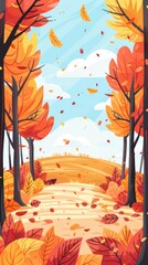 Poster - Autumn Forest Scene with Falling Leaves.