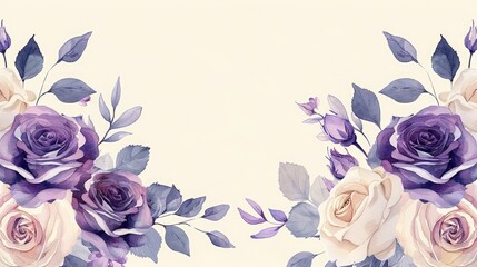 Wall Mural - Purple peonies roses on white background with copy space abstract natural floral frame layout with text space romantic feminine composition wedding invitation concept.