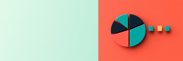 Poster - A flat  graphic of a colorful pie chart divided into six sections, representing data or financial statements. The chart is on a red background with three small squares representing additional data poi