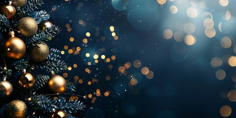 Wall Mural - a beautiful holiday scene featuring a christmas tree adorned with golden ornaments, set against a dr