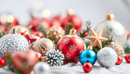 Wall Mural - Different Christmas decorations isolated with white highlights, png