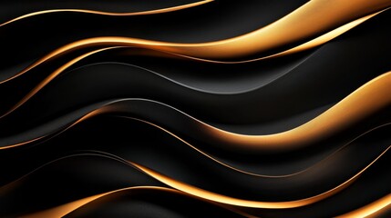 Poster - A modern and elegant abstract background featuring flowing, curved lines in shades of black and gold. The interplay of colors and shapes creates a dynamic and sophisticated visual, symbolizing movemen