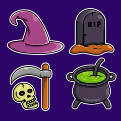 set of 4 halloween clip art, decorations, stickers.