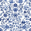 © ZHIJIAN - traditional chinese floral porcelain style pattern with lots of flowers and leaves in blue on a white background.