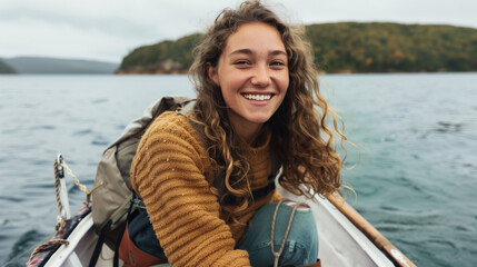 Casual photo of a 28-year-old woman on a fishing boat