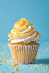 Poster - Cupcake with White Frosting and Yellow Sprinkles