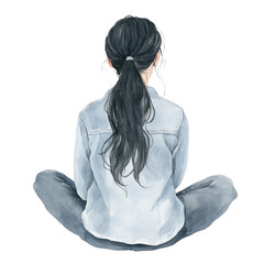 Poster - woman sitting back view watercolor isolated on transparent background cutout