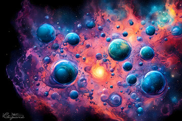 Wall Mural - Abstract Painting of Bubbles in a Galaxy