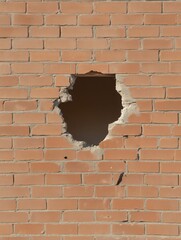 Poster - A weathered brick wall with a hole in the center, symbolizing destruction, vulnerability, escape, hope, and a new beginning.