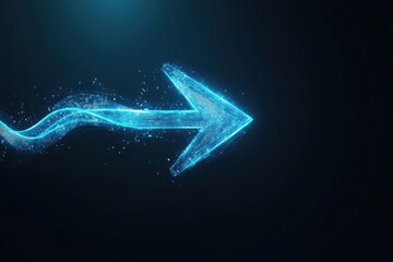 Poster - Neon glowing arrow pointing right with sparkling effects on a dark background. Futuristic and dynamic design perfect for direction and navigation themes.