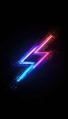 Poster - Neon lightning bolt in vibrant pink and blue tones on a black background, symbolizing energy and power in a modern, dynamic design.