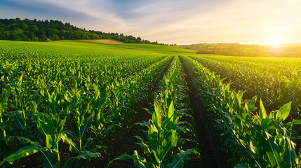 Poster - Stunning Cornfield Landscape at Sunset - Perfect for Your Agriculture or Nature Projects