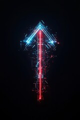 Poster - A glowing digital arrow with a futuristic design, featuring bright blue and red neon lights on a dark background.