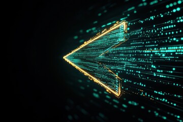 Poster - Abstract glowing arrow with digital lines in motion, signifying technology, speed, and direction in a futuristic visual representation.