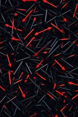 Poster - Abstract pattern of red and black arrows against a dark background creating a dynamic visual effect, ideal for modern designs and backgrounds.