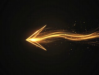 Leinwandbilder - Dynamic glowing arrow made of light trail on black background. Futuristic and energetic abstract design element for presentations and graphics.