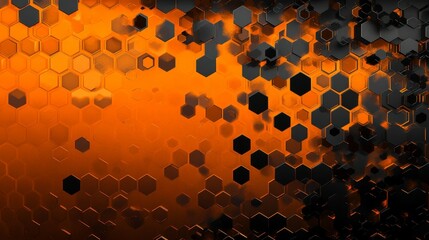 Poster - Abstract pattern of black and orange hexagons creating a vibrant background design