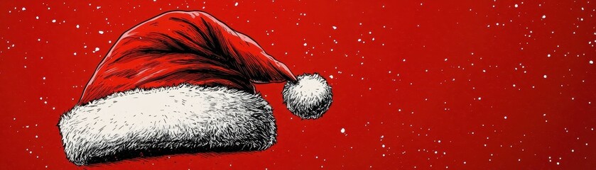 Poster - Pop art Santa hat with oversized fluffy trim on vibrant blue background, playful comic feel