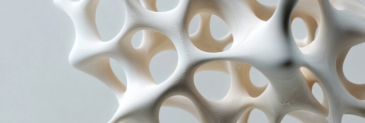 Poster - An abstract background featuring a close-up of white plywood texture, creating a network of interconnected organic shapes. It evokes concepts of growth, interconnectedness, and the delicate balance of