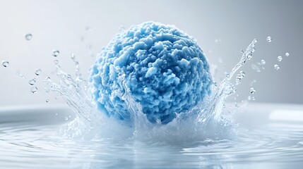 Sticker - A blue sphere creates a splash of water as it falls into a pool of water.