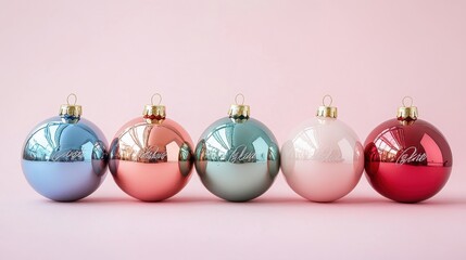 Poster - Oversized 3D Christmas baubles on light pink background, glossy finish and festive vibe