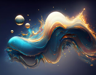 Wall Mural - Abstract Liquid Art with Golden and Teal Swirls