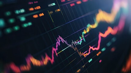 Poster - A close-up of a business graph on a computer screen, showing detailed line charts and bar graphs with colorful data visualizations.