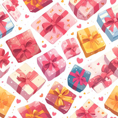 Wall Mural - Cute cartoon Christmas gift boxes seamless pattern background in watercolor style.