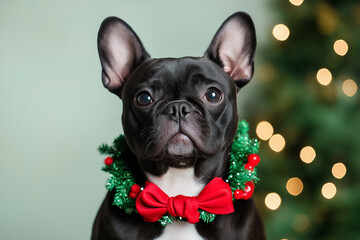 Poster - Christmas and New Year's Eve pet photoshoots featuring deep blue, vibrant red, pale yellow, and seafoam green festive accessories 