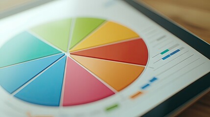 Poster - A close-up of a pie chart on a digital tablet, showing segmented slices in different colors with clear percentage labels.